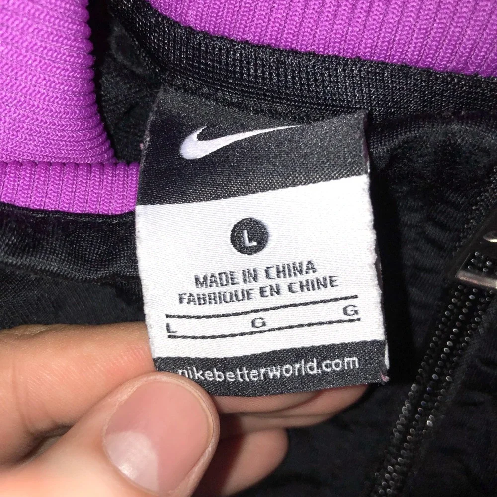 Nike Womens Track Jacket Black Purple Logo Tape Full Zip Size L RN56323